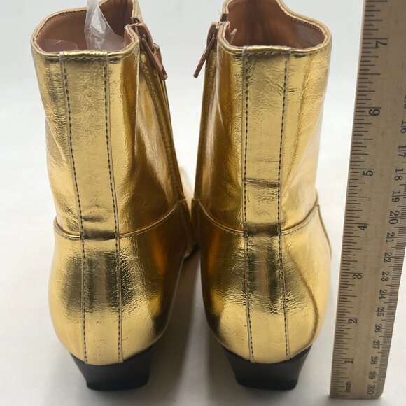 FOWT Gold Square Toe Side Zipper Ankle Boot Block Low Heel Short Boots Warm Shoe - Picture 5 of 8